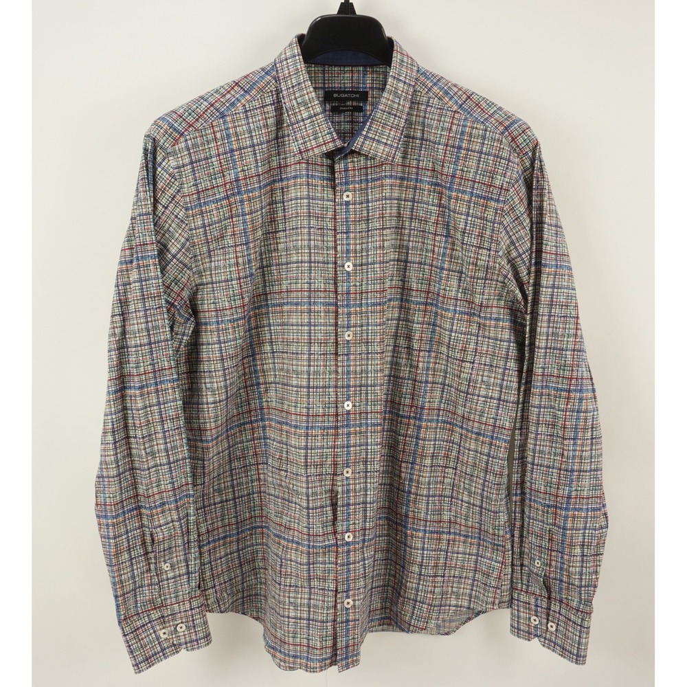 Bugatchi Soft Performance Cotton Geometric Button Up Shirt Mens 2XL Shaped White